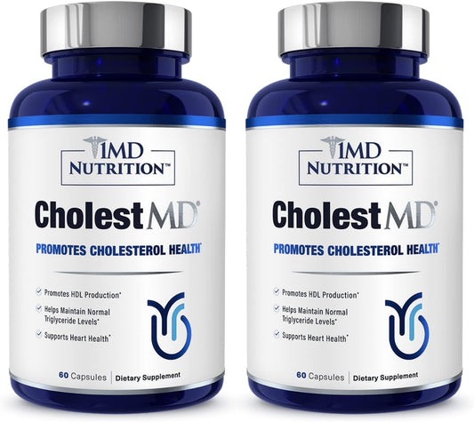 1MD Nutrition CholestMD with Olive Leaf Extract, Bergavit, Niacin, Garlic | 120 Capsules (2-Pack)