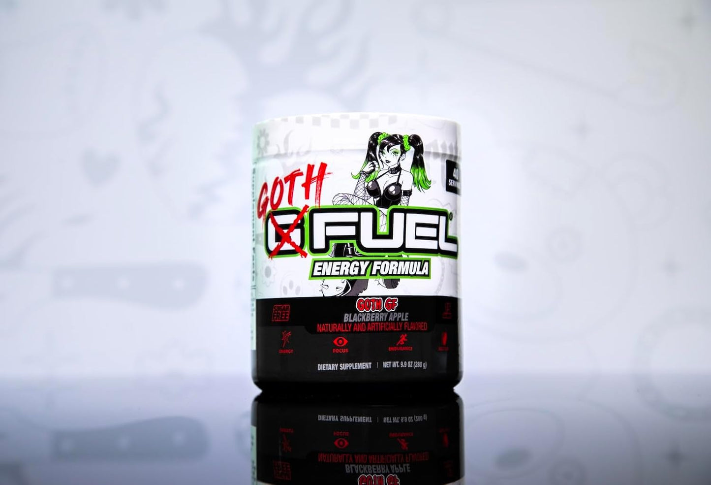 G Fuel Goth GF Energy Drink Powder, Pre Workout Caffeine Powder, Energy Powder Drink Mix for Gaming, Sugar Free Focus Amino, Vitamin + Antioxidants, 9.9oz (Blackberry Apple, 40 Servings)