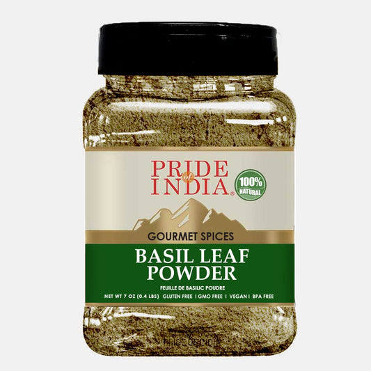 Pride of India - PACK of 6 - Basil Leaf Powder – Gourmet & Culinary Spice – Mediterranean Seasoning – Adds Flavor to pesto/stews/curries – Additives Free – Easy to Store – 7oz. Medium Dual Sifter Jar