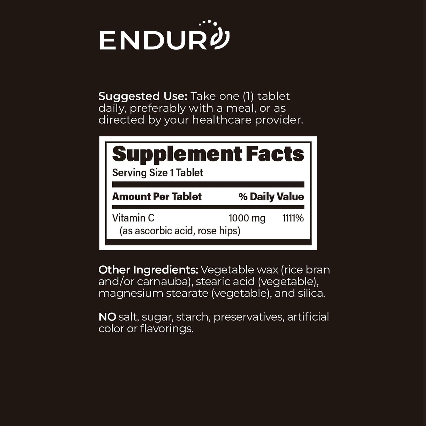 Endur ENDUR-C Vitamin C with Rose HIPS, Supports Collagen Production, Antioxidant Protection & Gentle Digestion, Gluten Free, 1000mg (60 Tablets)
