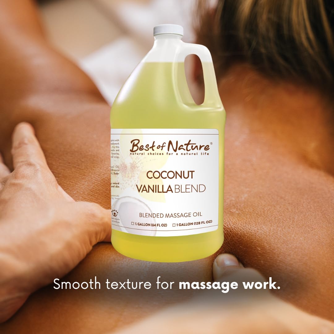 Best of Nature Coconut Vanilla Aromatherapy Massage Oil - Luxurious Blend with Coconut & Vanilla, Perfect for Spa Use, Relaxing Massage & Skin Hydration, Silky & Lightweight - 8 fl oz
