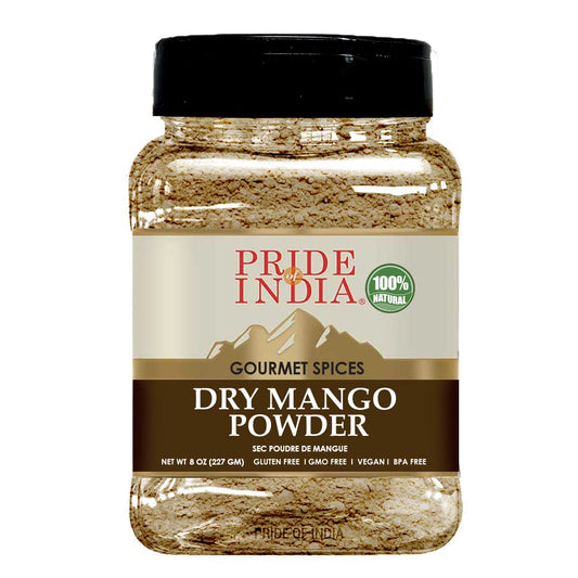 Pride of India Dry Mango Powder | Tangy Gourmet Indian Spice for Cooking | Authentic Amchur (Sour Mango) Seasoning | No Fillers or Artificial Colors | Dual-Sifter Jar - 8 oz