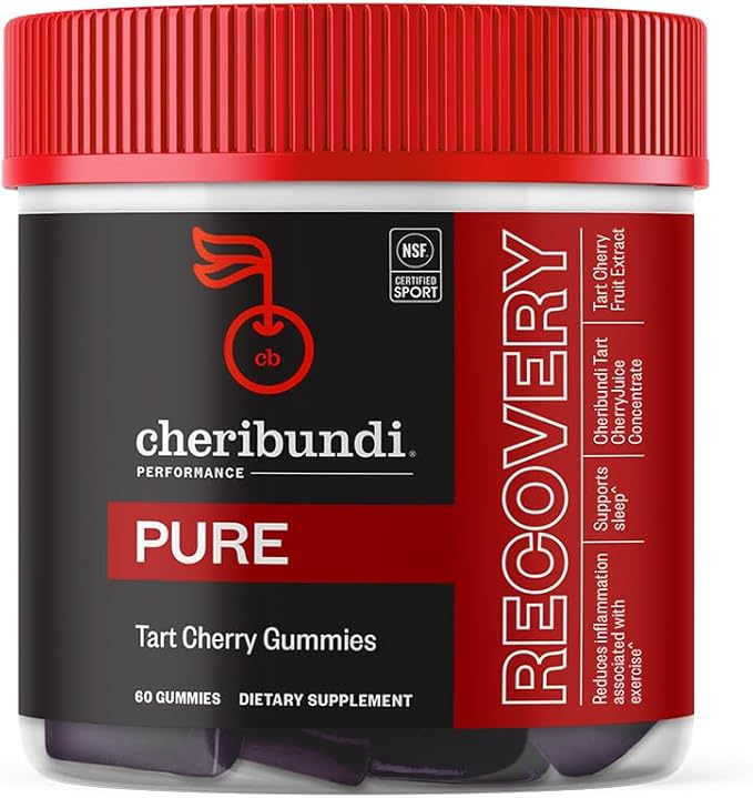 Cheribundi Tart Cherry Gummies Pure | Performance for Maximum Recovery with 25 Tart Cherries | Powerful Antioxidant Support, Non-GMO, Gluten-Free, Vegan | 20 Calories per Serving | 60 Count