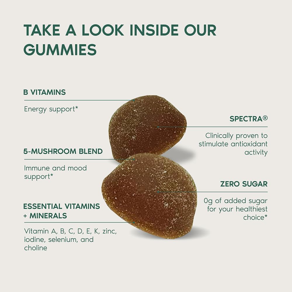 Primal Harvest Super Greens Gummies, Superfood Blend with Adaptogenic Mushrooms Vitamins & Nutrient-Rich Minerals & Antioxidants for Energy & Immune Support (1 Pack (60 Count), Berry)