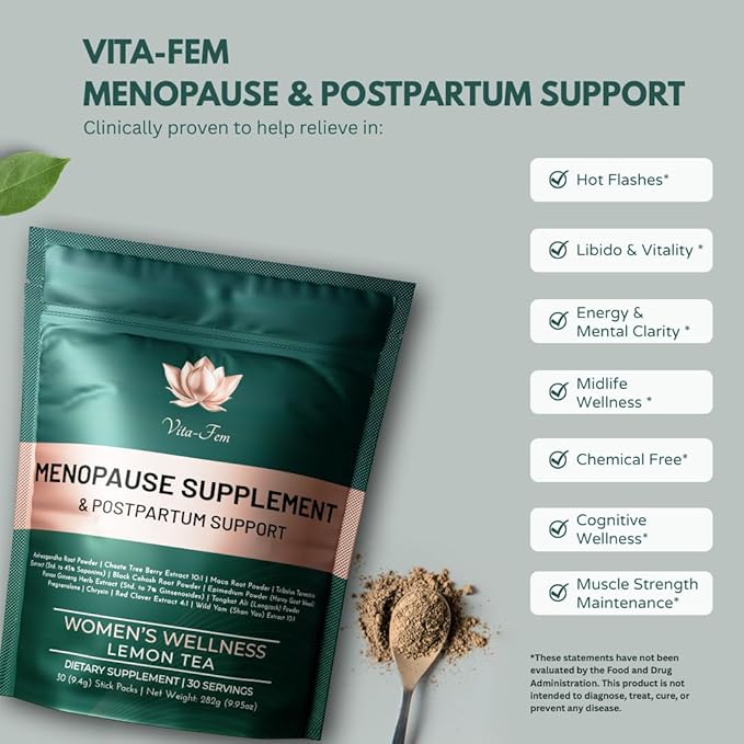 Menopause Supplement for Women | Replace 22 Pills with one Sachet per Day | Lemon Tea Flavour, Softened with Earthy Botanicals | Night Sweats & Hot Flash Relief - 30 Daily Stick Packs