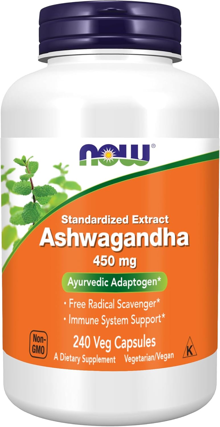 NOW Foods Ashwagandha Extract 450 mg Vegan, Kosher, Non-GMO - 240 Veg Capsules,
