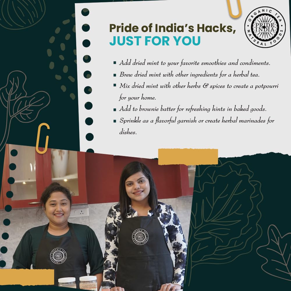 Pride of India – Mint Leaf Whole – Cut & Sifted for Convenience of Use – Good for Culinary Uses – Ideal for Tea/Beverages – Easy to Use – 1 oz. Small Dual Sifter Bottle