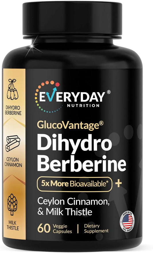 3 in1 Super Dihydroberberine Berberine Supplement GlucoVantage® 200mg Now 5X More Effective Than Regular Berberine HCL Powder | Cinnamon & Milk Thistle | More Bioavailable Metabolite 60 Capsules