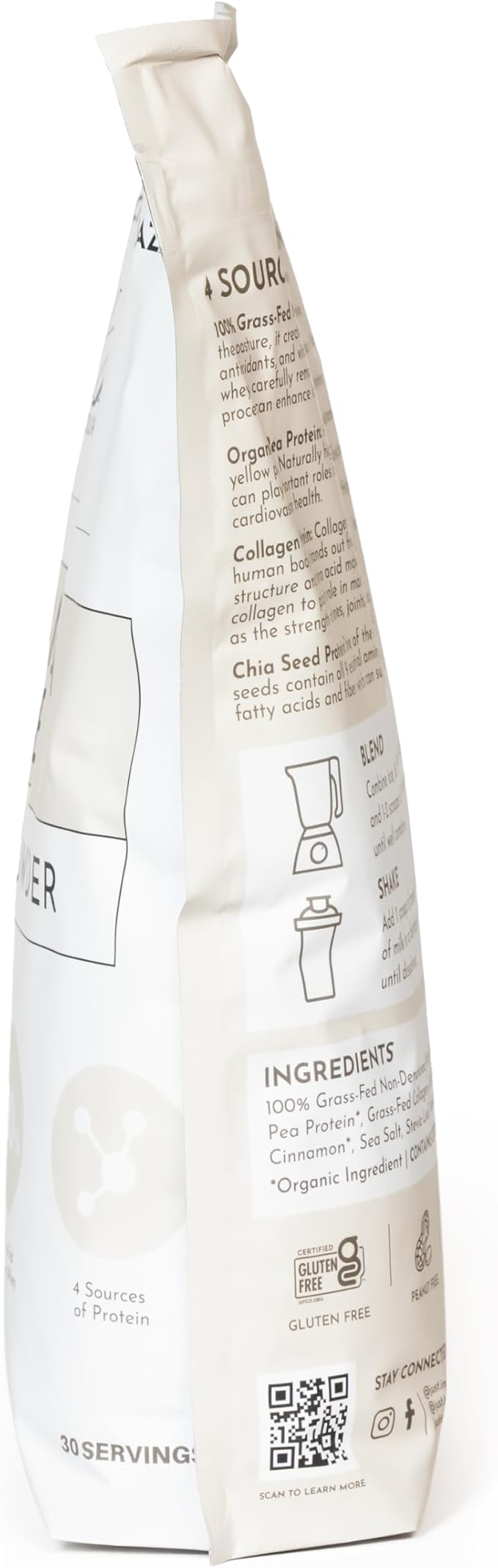 JUST INGREDIENTS Vanilla Bean Protein Powder – 30-Serving Blend with 100% Grass-Fed Whey & Organic Plant Proteins – Real Vanilla Bean & Cinnamon – Supports Muscle Recovery, Energy*