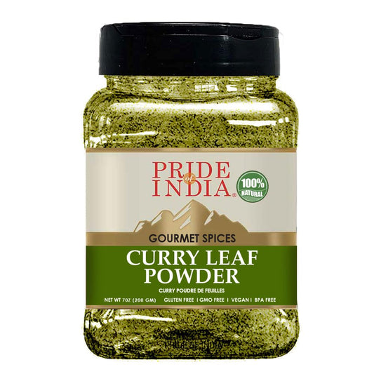 Pride Of India - PACK of 6 - Natural Curry Leaf Powder Ground - 8 oz (Half Pound) Resealable Pouch - Authentic Indian Spice Blend - Used in Soups, Stews, Chutneys and Rice