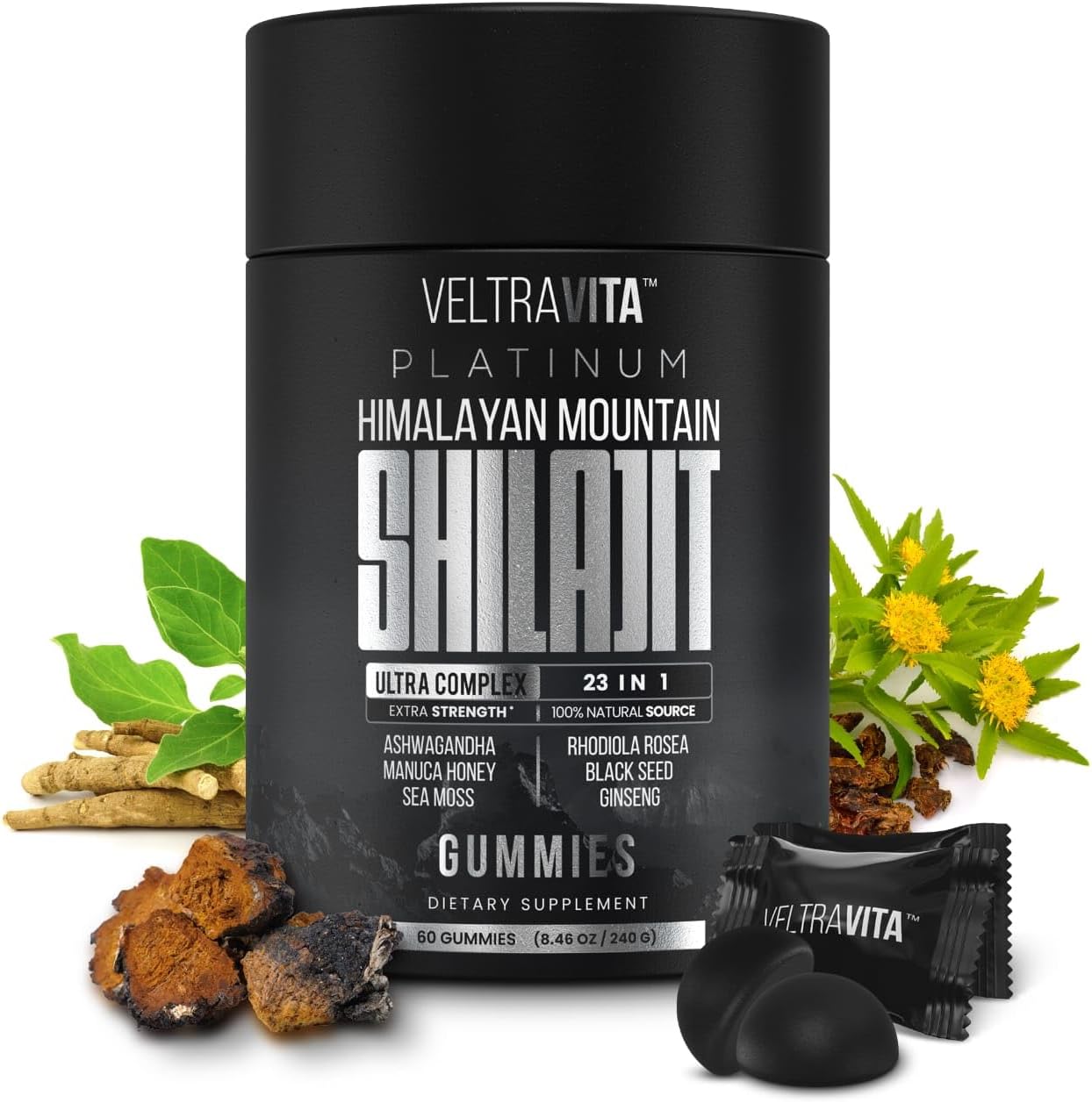 28000 mg, 23-in-1, Himalayan Shilajit for Men, Ashwagandha Gummies Platinum, Irish Sea Moss Gel, Black Seed Oil, Manuka Honey Medical Grade, Tongkat Ali, Rhodiola Rosea, No Sugar, Lab Test