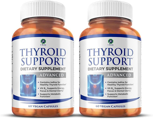 1 Body Thyroid Support Supplement with Iodine, Vitamin B12, Zinc, 60-Day Supply, 2 Pack