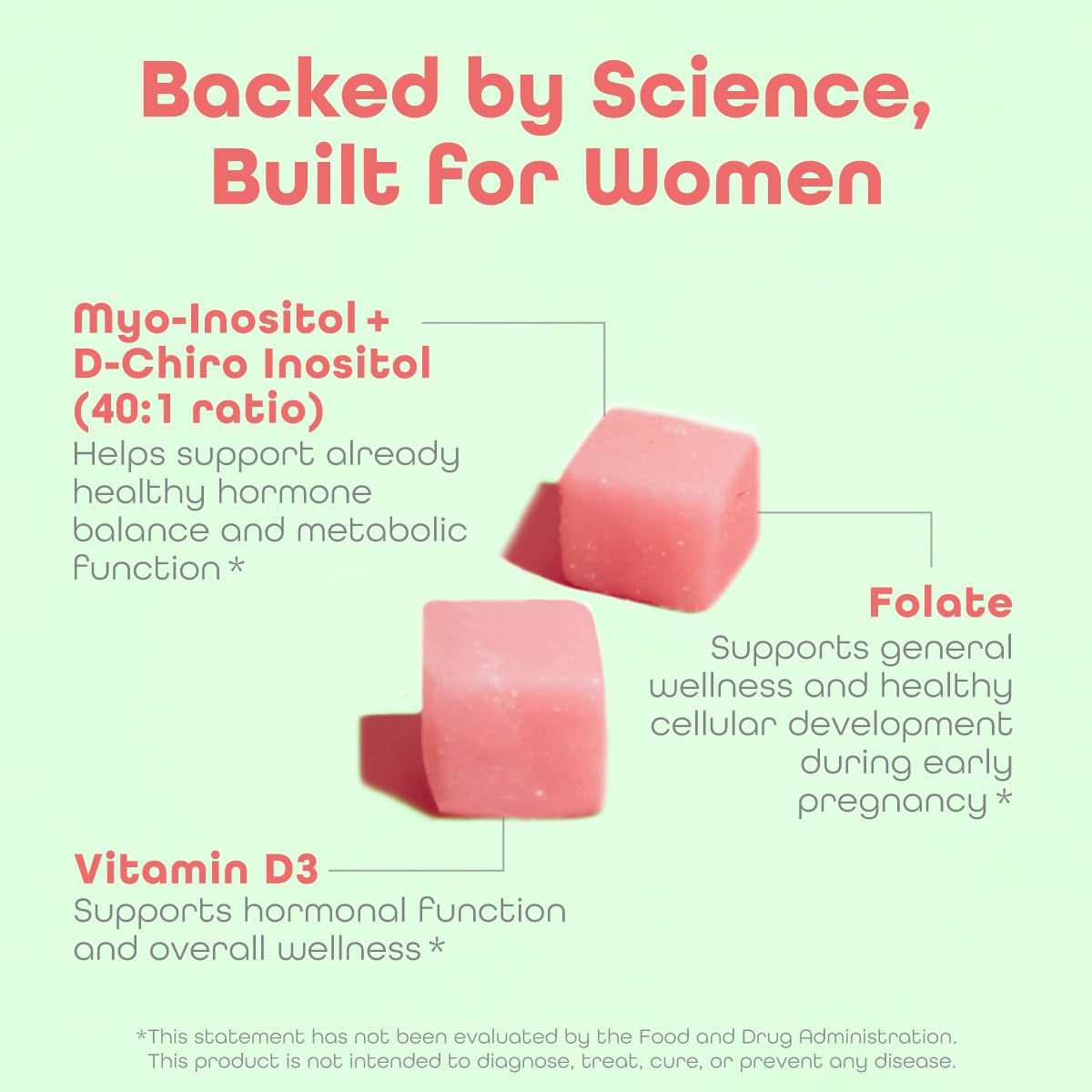 kindnature Myo-Inositol & D-Chiro Inositol Gummies with Vitamin D & Folate - Ideal 40:1 Ratio - 30 Day Supply