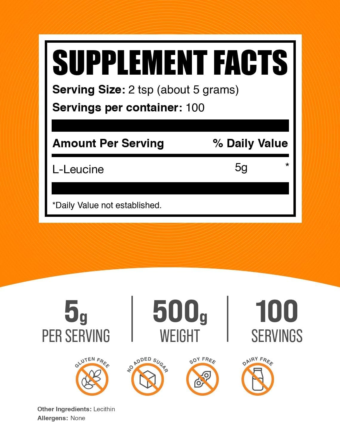 BulkSupplements.com L-Leucine Powder - Leucine Supplements, BCAA Supplements - Amino Acid Powder, Unflavored, 5g per Serving, 500g (1.1 lbs) (Pack of 1)