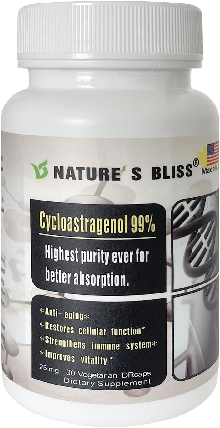 Nature'sbliss Cycloastragenol 25mg 99%,Telomere Supplements, Astragalus Root Extract, Anti Aging Supplement, Made in USA, Immunity Boost, Stomach Acid Protected, Super Absorption, 30 Capsules