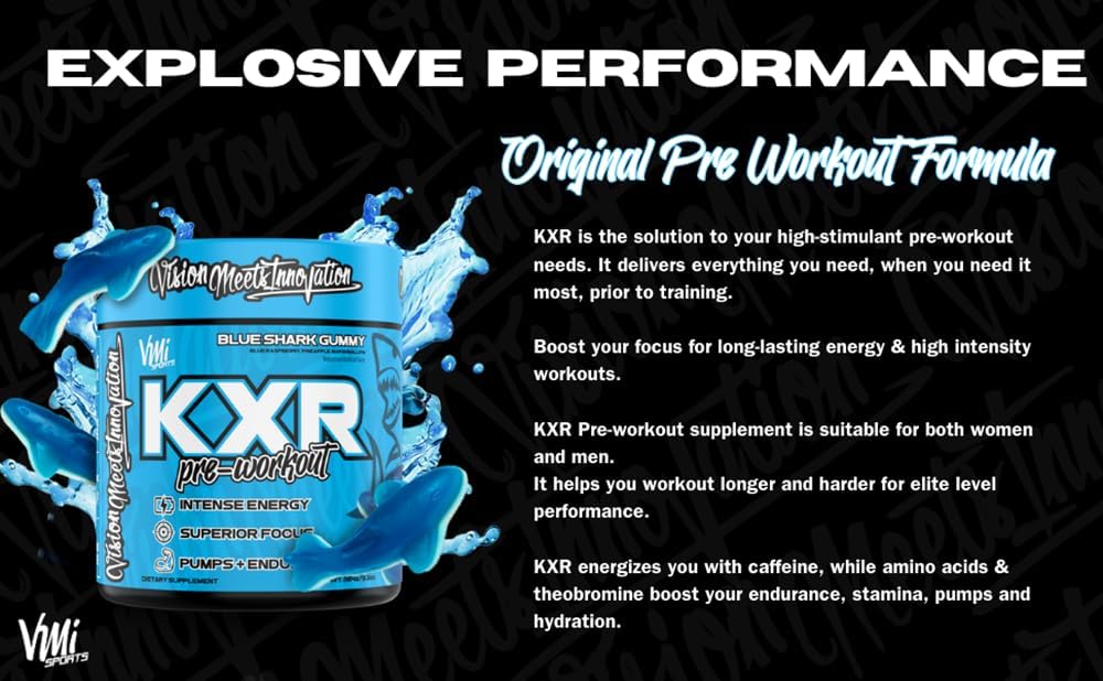 KXR Pre-Workout Energy Powder | Intense Energy Pre-Workout Drink for Men and Women| Creatine Free | Improves Performance - Enhanced Focus & Increased Endurance | 30 Servings (Gummy Bear)