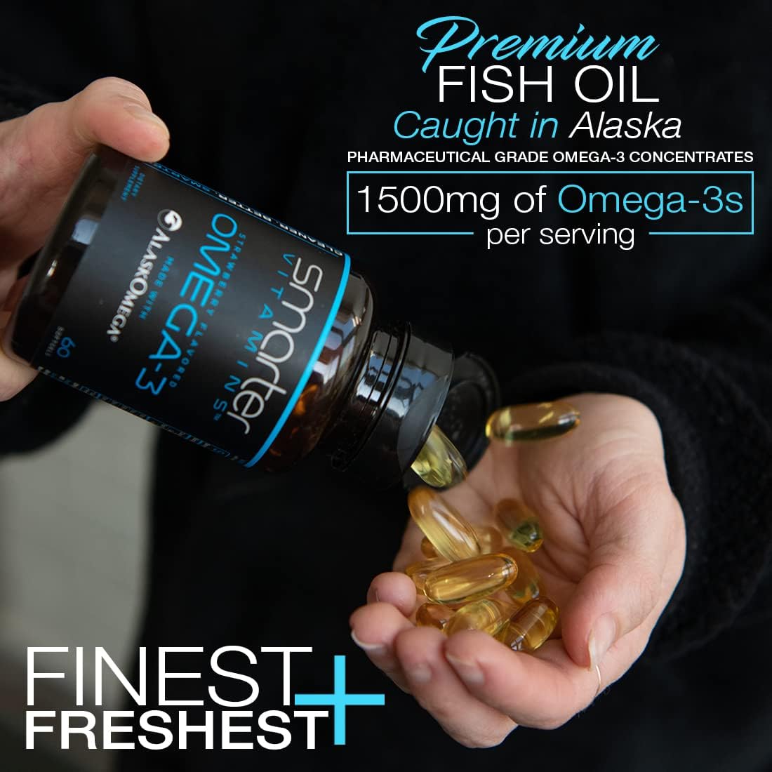 (5 Pack) Smarter Omega 3 Fish Oil, Berry Flavor, Burpless, Tasteless, 2000mg, Potent Triple Strength DHA EPA Brain Omega-3, Made with AlaskOmega®