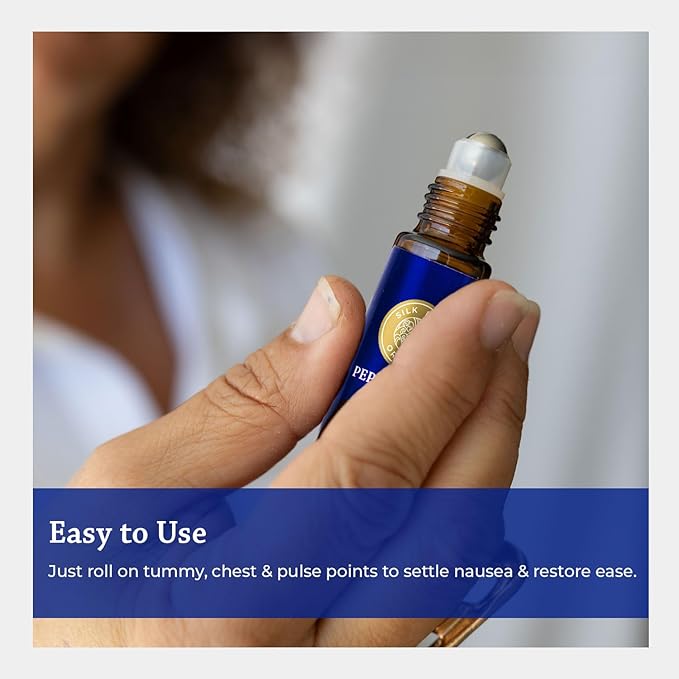 Silk Road Organic Peppermint Essential Oil Roll On, USDA Certified, for Nausea Morning Sickness, Focus & Head Tension - 10 ml Aromatherapy Roller