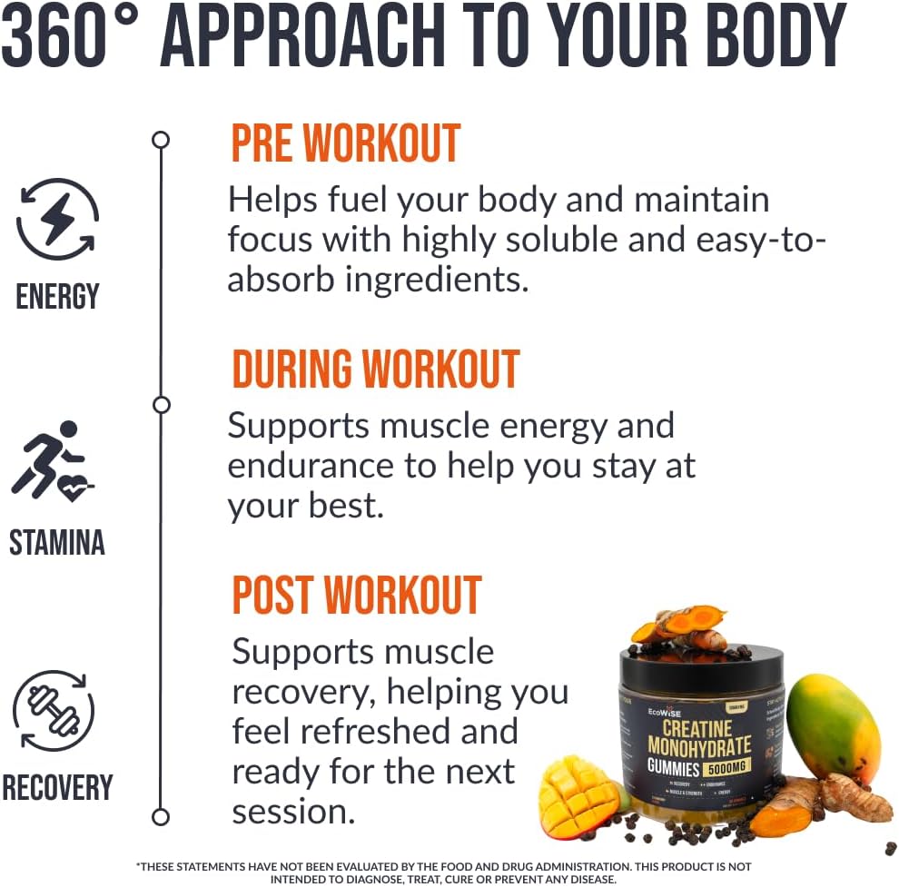 2 Pack Creatine Monohydrate Gummies 5000 mg, Fresh Mango Flavor, 120 Sugar-Free Vegan Chews, Creatine Supplement for Daily Routine