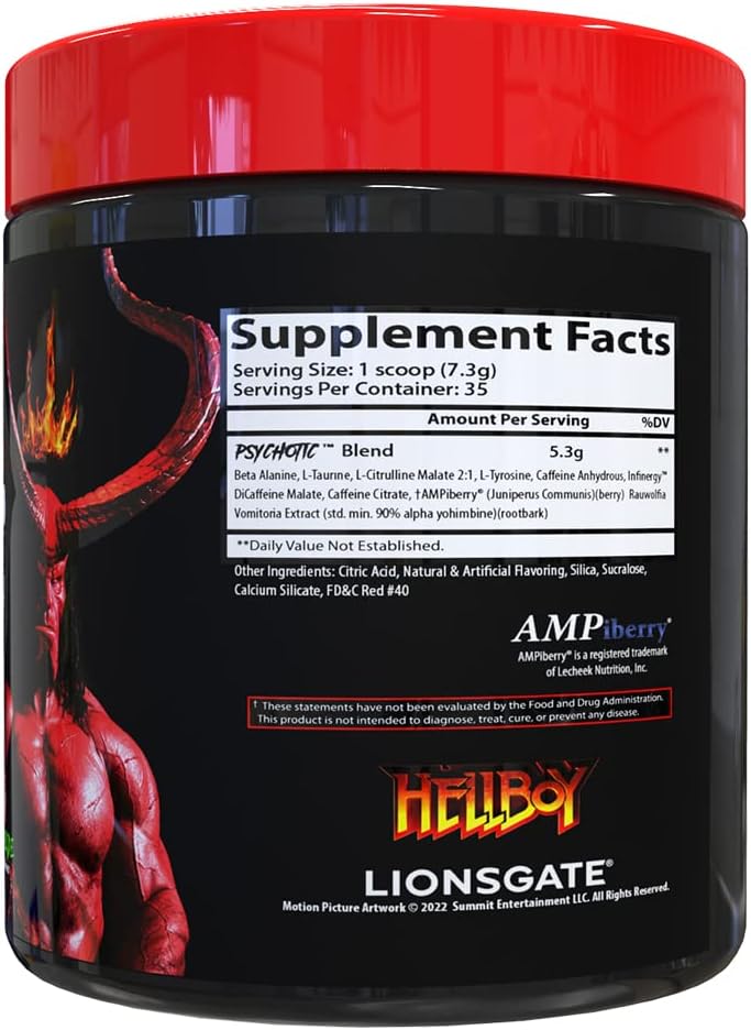 Insane Labz Hellboy Edition, High Stimulant Pre Workout Powder and NO Booster with Beta Alanine, L Citrulline, and Caffeine, Boosts Focus, Energy, Endurance, Nitric Oxide Levels, 35 Srvgs Cherry Lime