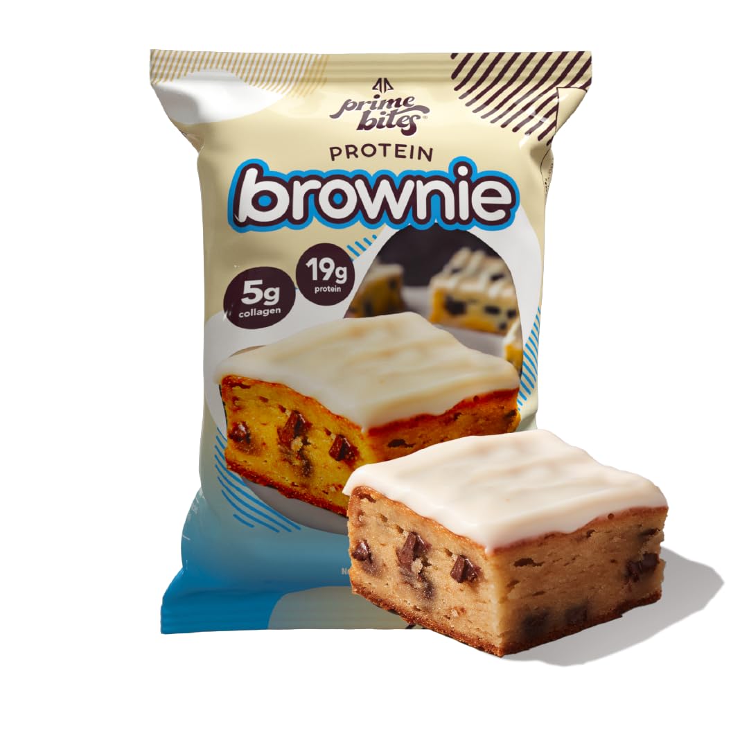 Prime Bites Protein Brownie from Alpha Prime Supplements | High Protein, Collagen Fortified Low Sugar Treat | Delicious Snack | 12 Bars per Box (Cookies & Cream Blondie)