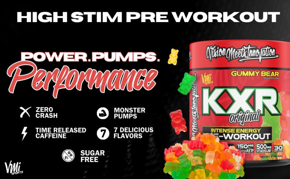 KXR Pre-Workout Energy Powder | Intense Energy Pre-Workout Drink for Men and Women| Creatine Free | Improves Performance - Enhanced Focus & Increased Endurance - 30 Servings (Peach Mango Rings)