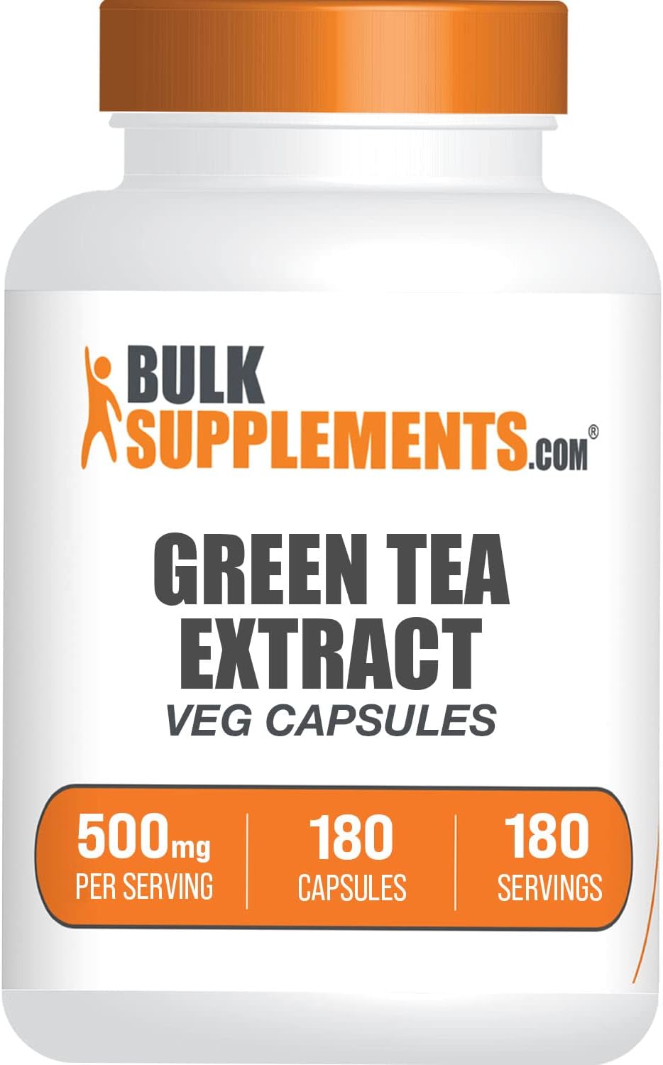 BulkSupplements.com Green Tea Extract Capsules - Green Tea Supplement, Green Tea Extract 500mg, Green Tea Pills - Vegan & Gluten Free, 1 Capsule per Serving, 180 Veg Capsules (Pack of 1)