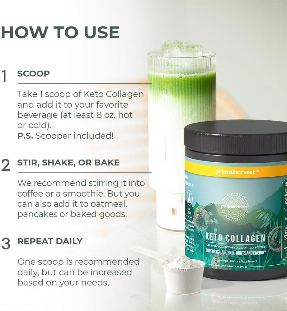 Primal Harvest Keto Collagen Powder with MCT Oil Hydrolyzed Collagen Peptides 10 oz Unflavored Paleo & Keto Friendly Protein Supplement