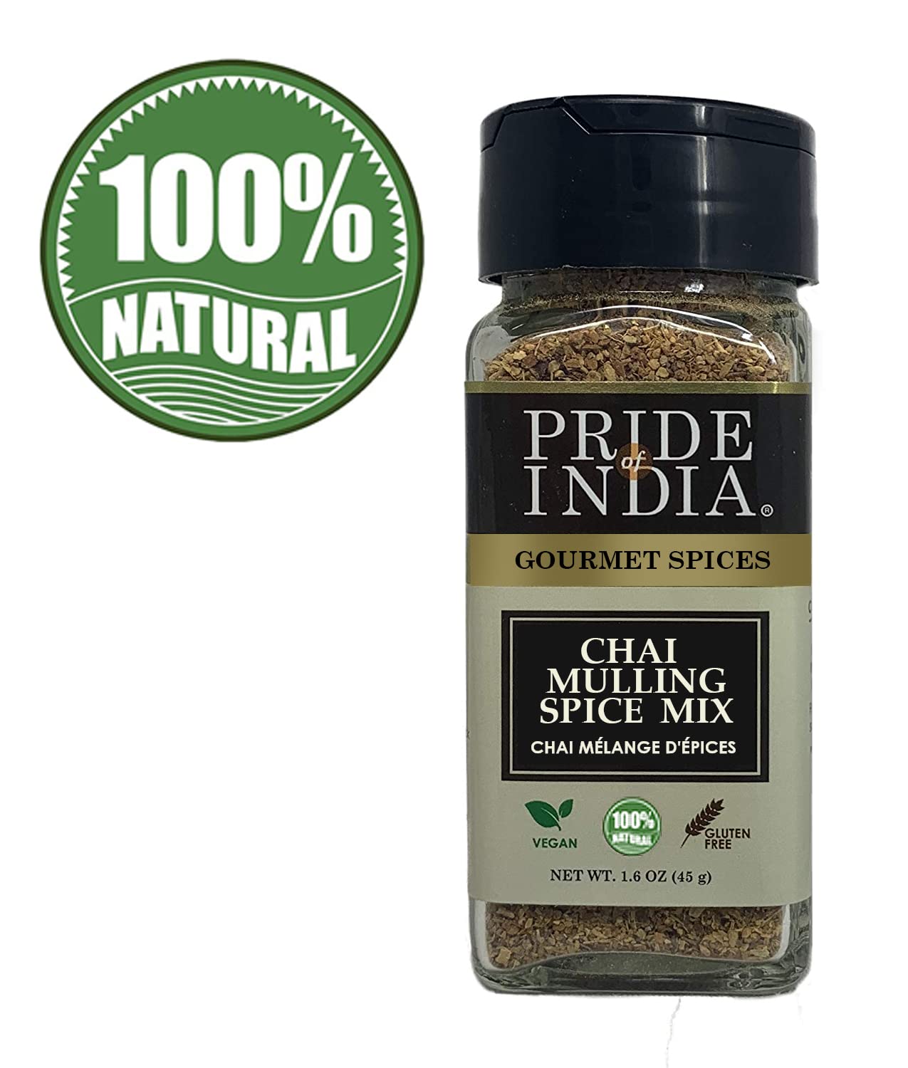Pride of India – Chai Masala Mulling Spice Mix – Gourmet Spice Mix for Teas & Coffee – Caffeine Free – Authentic Mulling Spice Blend – 1.6 oz. Small Dual Sifter Bottle