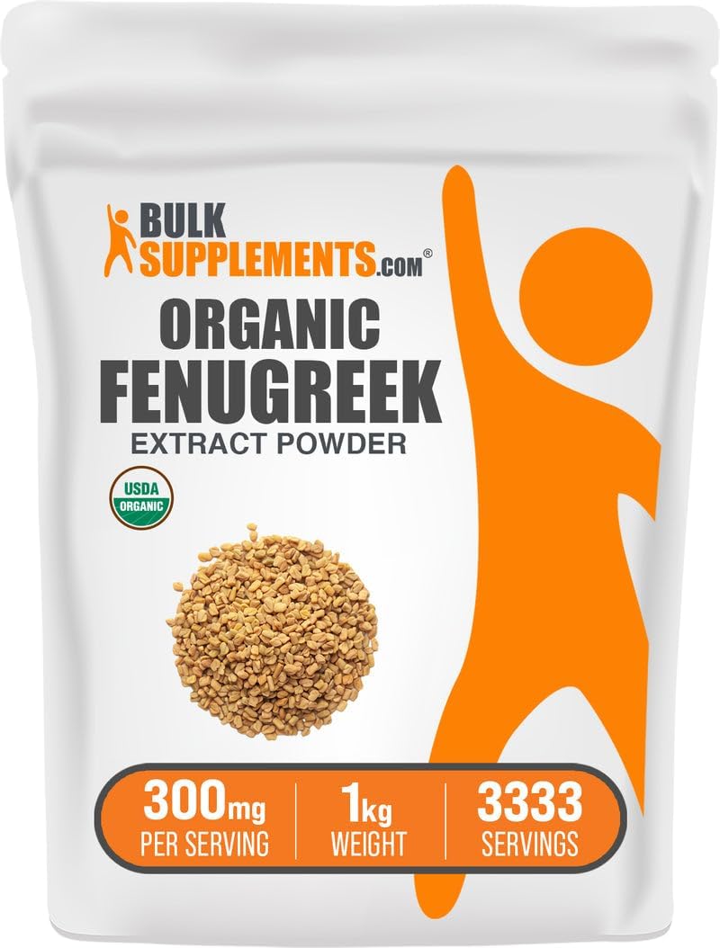 BulkSupplements.com Organic Fenugreek Extract Powder - Herbal Supplement, from Fenugreek Seeds - Gluten Free, 300mg per Serving, 1kg (2.2 lbs) (Pack of 1)