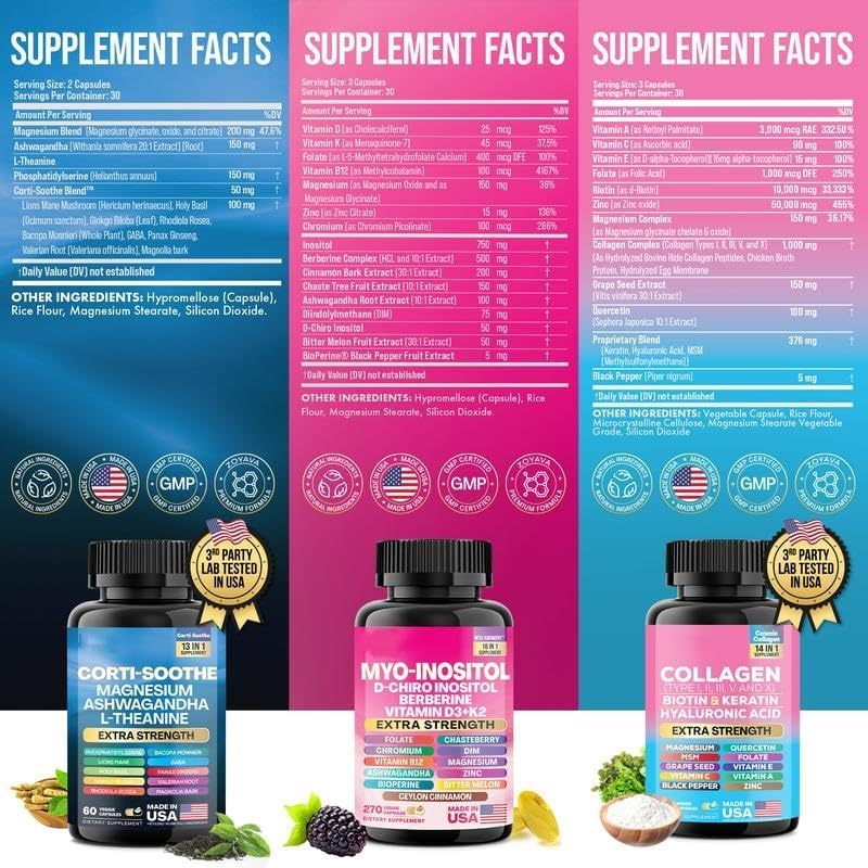 She Shines Set - Ultimate Women's All-in-One Supplement with Corti-Soothe, Myo-Inositol, Collagen & Extra Strength Ingredients