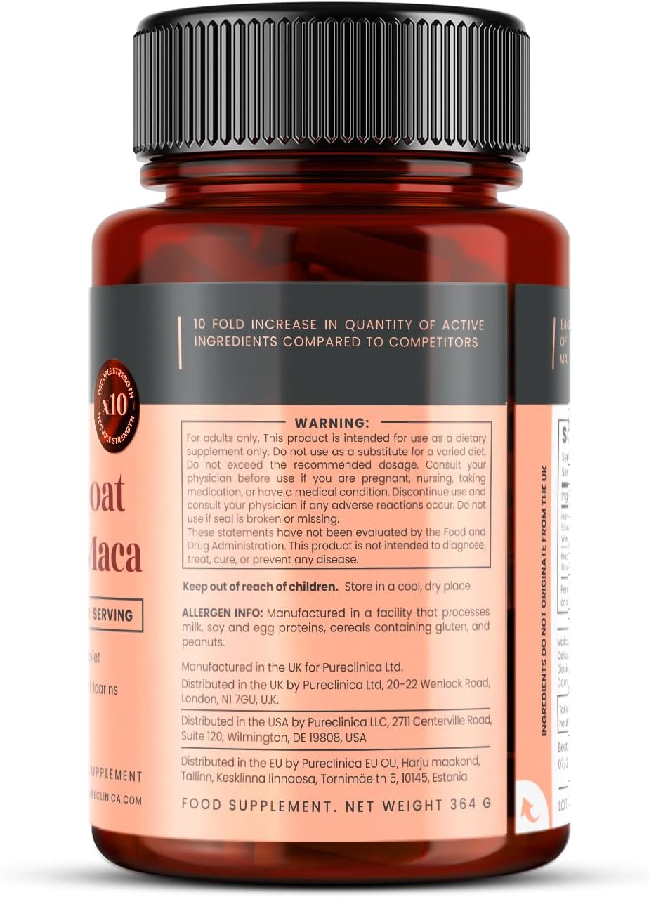 10X Horny Goat Weed Extract (3750mg) Maca Extract (2500mg) x 360 Tablets (2 Bottles of 180) - 1 Years Supply