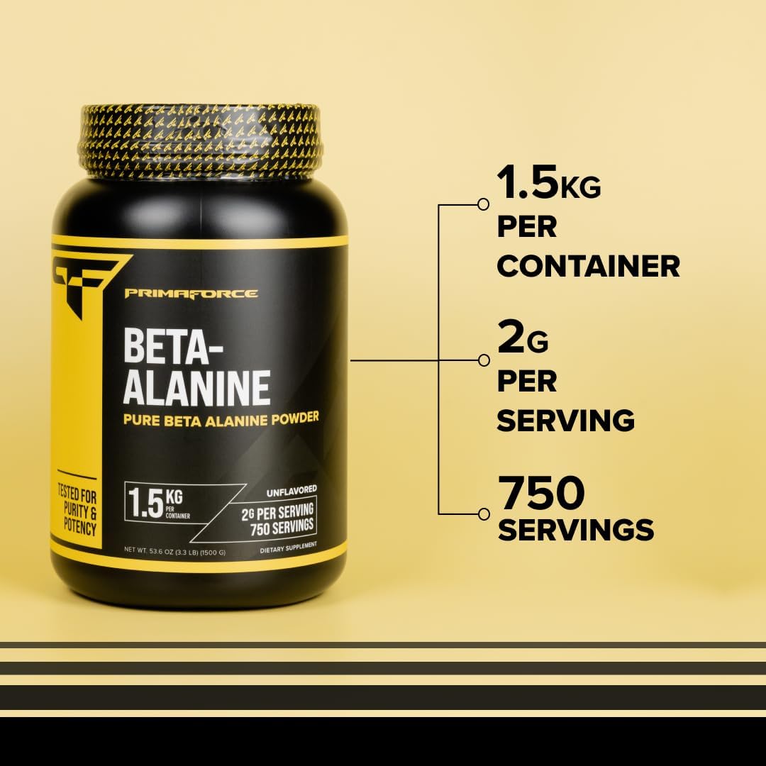 Primaforce Beta Alanine Powder, Unflavored, 1.5 kg - Gluten Free, Non-GMO Supplement for Men and Women