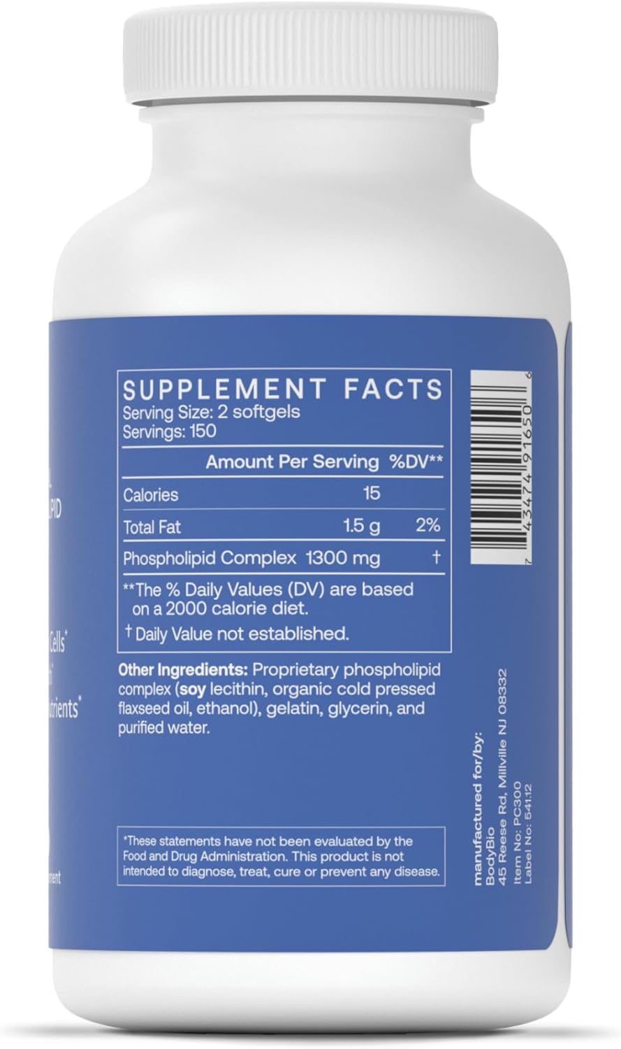 BodyBio PC - Phosphatidylcholine for Brain Health, Mental Clarity, Cognitive Function, Cellular Repair & Healthy Aging, Phospholipid Complex Supplement for Gentle Daily Detox
