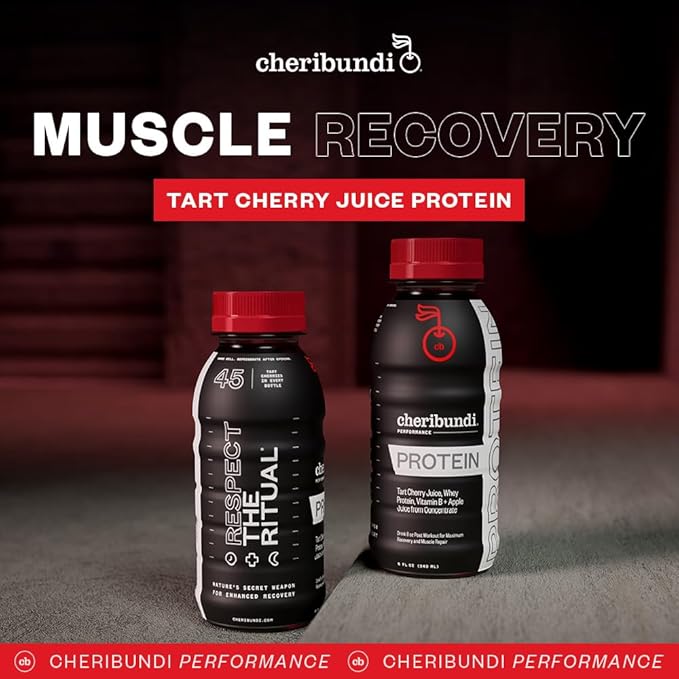 Cheribundi Tart Cherry Juice Protein | Tart Cherry Juice with Whey Protein | Athletes Recovery Drink | Promotes Restorative Sleep, Muscle Recovery & Boosts Athletic Performance | 8 floz (24 Pack)