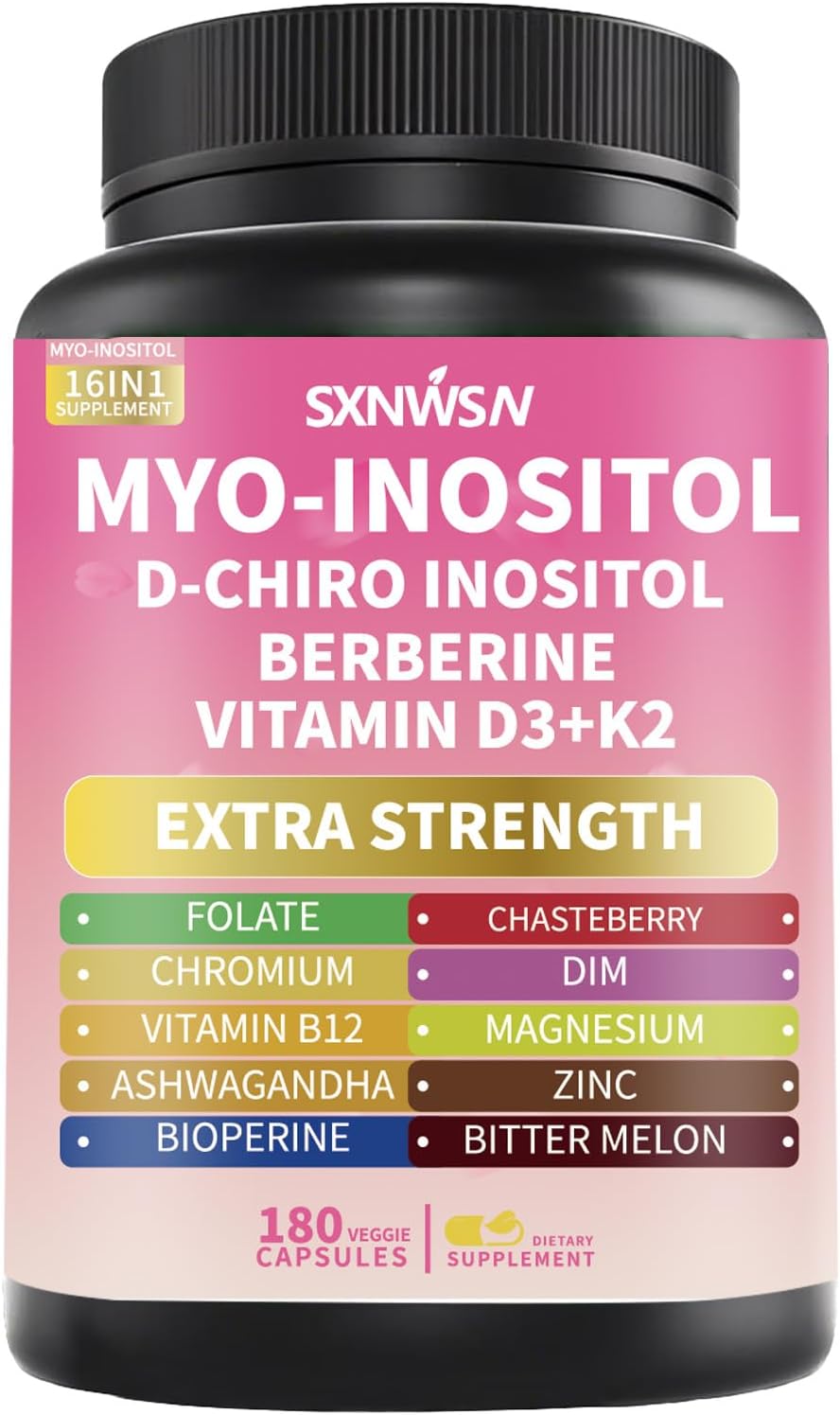 Myo-Inositol & D-Chiro Inositol Supplement with Berberine Ashwagandha - Healthy Hormone Balance & Healthy Ovarian Support for Female Health & Wellness