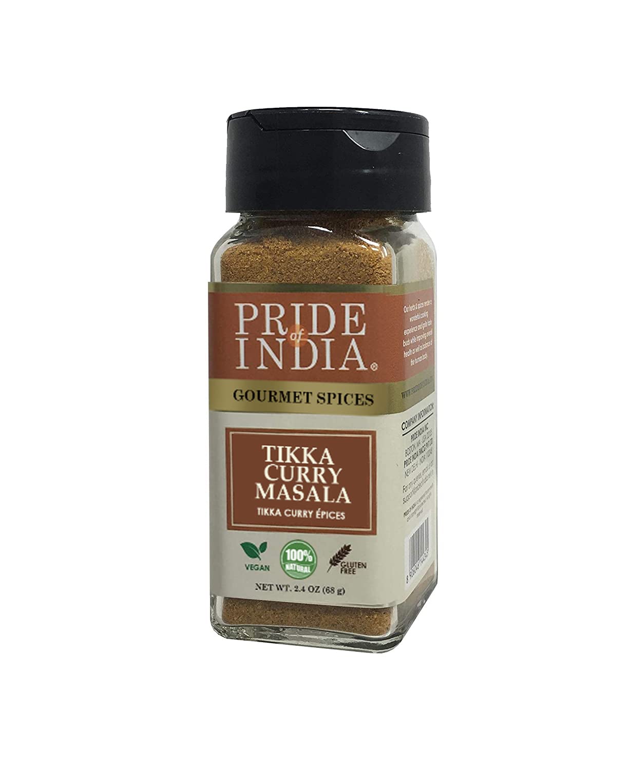 Pride of India – Tikka Curry Masala Seasoning Spice – Gourmet Curry Mix – Ideal for Vegetarian and Meat Dishes – Natural & GMO Free – Easy To Use - 2.4 oz. Small Dual Sifter Bottle