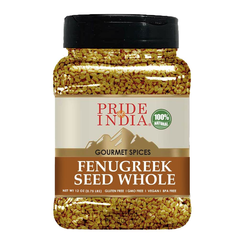 Pride of India – Fenugreek Seed Whole – Whole & Gourmet Indian Spice – Ideal Seasoning for Cooking – Free of Preservatives – Easy to Use – 12 oz. Medium Dual Sifter Jar