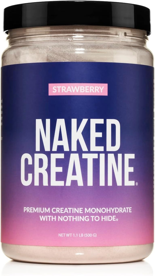NAKED Creatine - Strawberry Flavored Creatine Monohydrate - Real Strawberry Powder, No Additives, Muscle Growth, Vegan, Non-GMO, Gluten Free, Soy Free - 45 Servings
