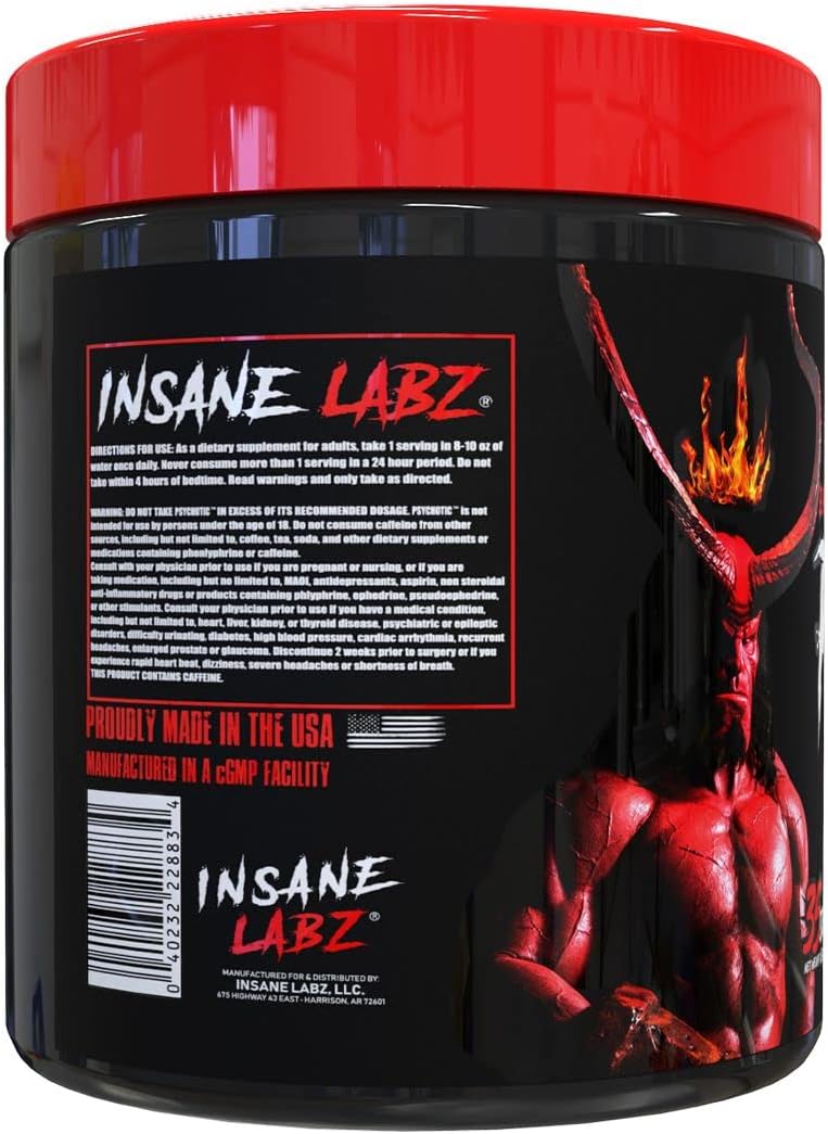 Insane Labz Hellboy Edition, High Stimulant Pre Workout Powder and NO Booster with Beta Alanine, L Citrulline, and Caffeine, Boosts Focus, Energy, Endurance, Nitric Oxide Levels, 35 Srvgs, Fruit Punch
