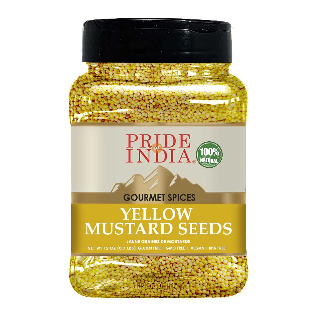 Pride Of India – Yellow Mustard Seed Whole – Pungent & Aromatic – Gourmet Indian Spice – Add in Salads/Dressings/Chicken/ Meat/Pickles – Easy to Store - 11 Oz (Pack of 1)