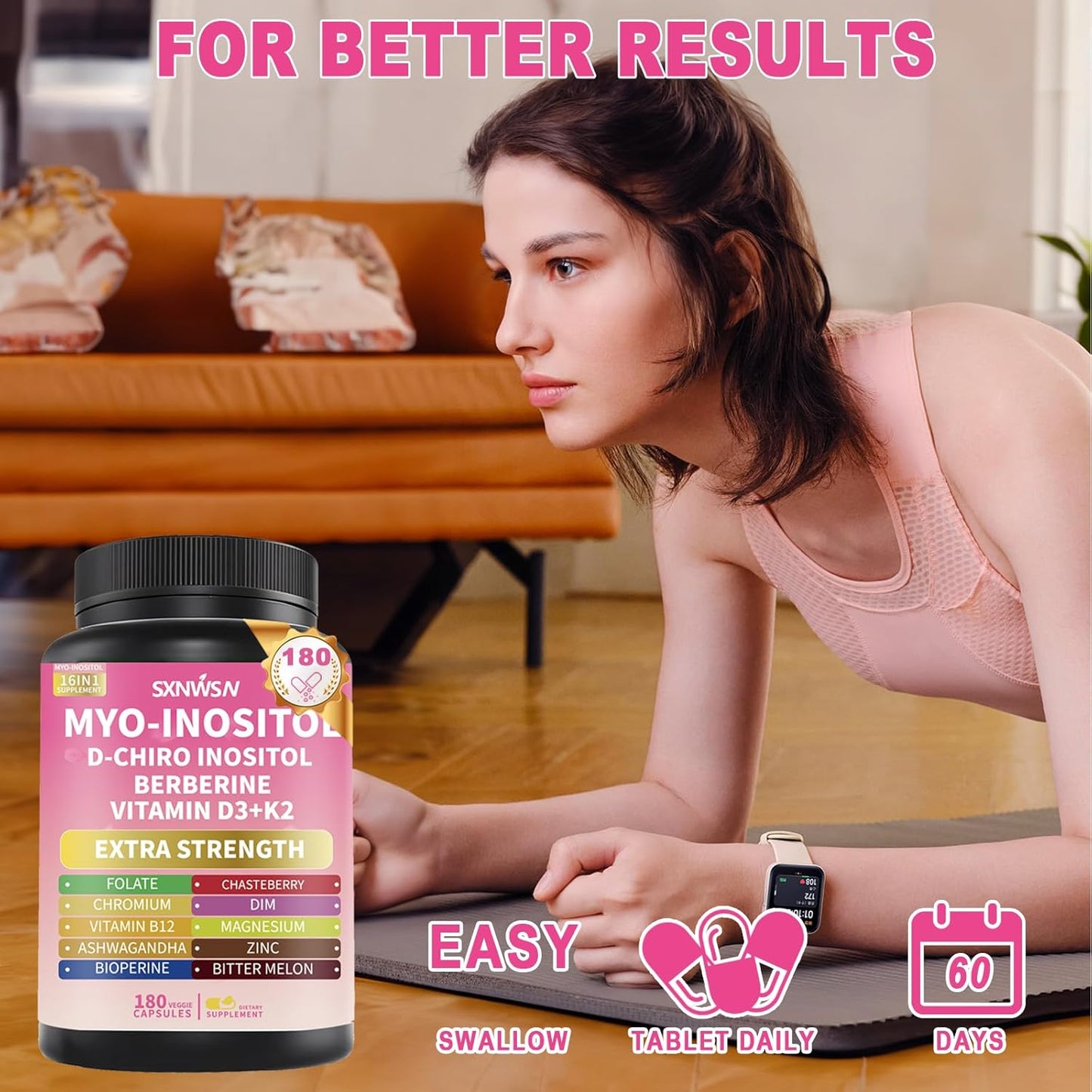 Myo-Inositol & D-Chiro Inositol Supplement with Berberine Ashwagandha - Healthy Hormone Balance & Healthy Ovarian Support for Female Health & Wellness