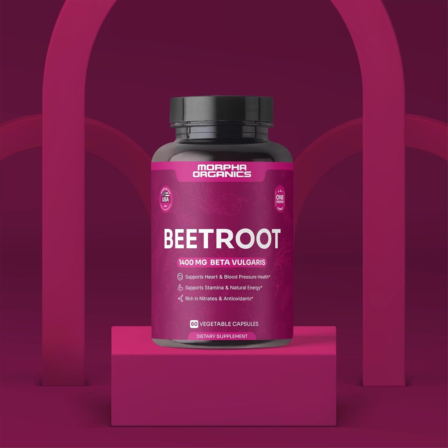 Organic Beet Root Capsules - 1400mg Beetroot Powder for Natural Energy & Endurance Support, Non-GMO, Made in The USA, Beet Supplement - 60 Capsules, 30-Day Supply