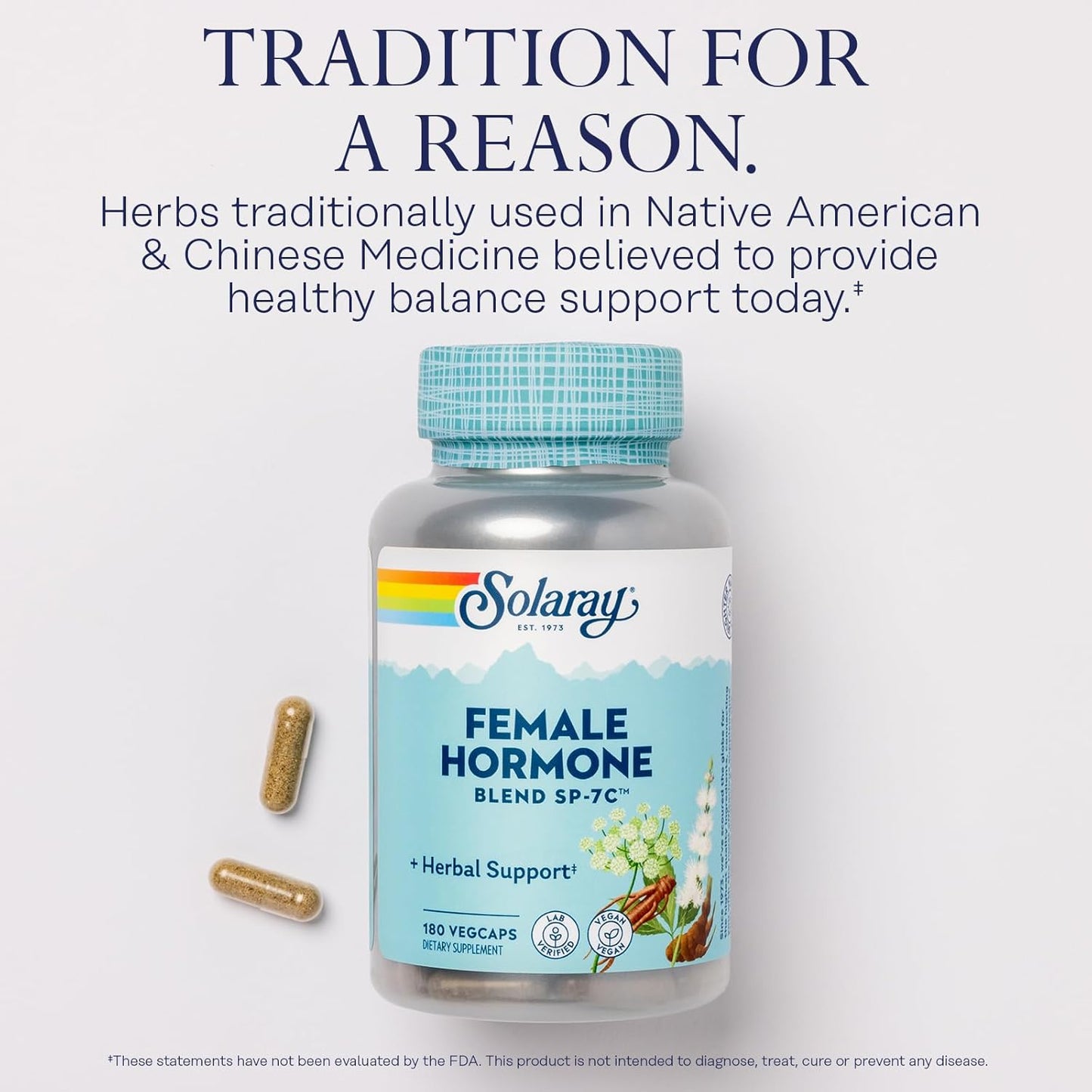 SOLARAY Female Hormone Blend SP-7C, Herbal Blend Includes Black Cohosh, Dong Quai, Passion Flower, Saw Palmetto, Wild Yam & More 180 VegCaps