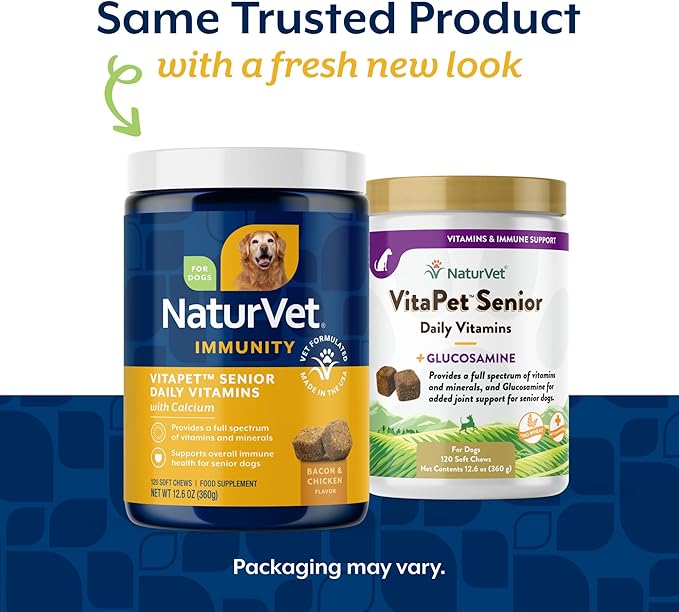 NaturVet VitaPet Senior Daily Vitamin Dog Supplements Plus Glucosamine – Includes Full-Spectrum Vitamins, Minerals – Joint Support for Older, Active Dogs – 120 Ct. Soft Chews