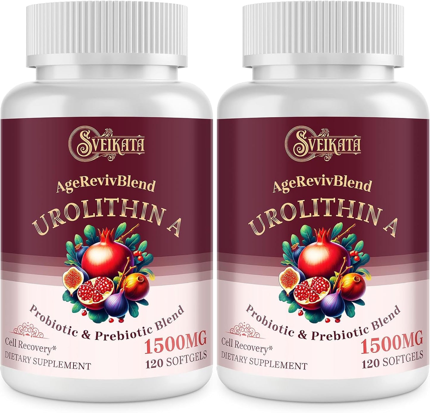Urolithin A Supplement 1500mg – Advanced Urolithin Formula with Probiotic & Prebiotic Complex and 30% Pomegranate Extract – for Energy, Mitochondrial & Antioxidants – 120 Softgels (2 Bottles)