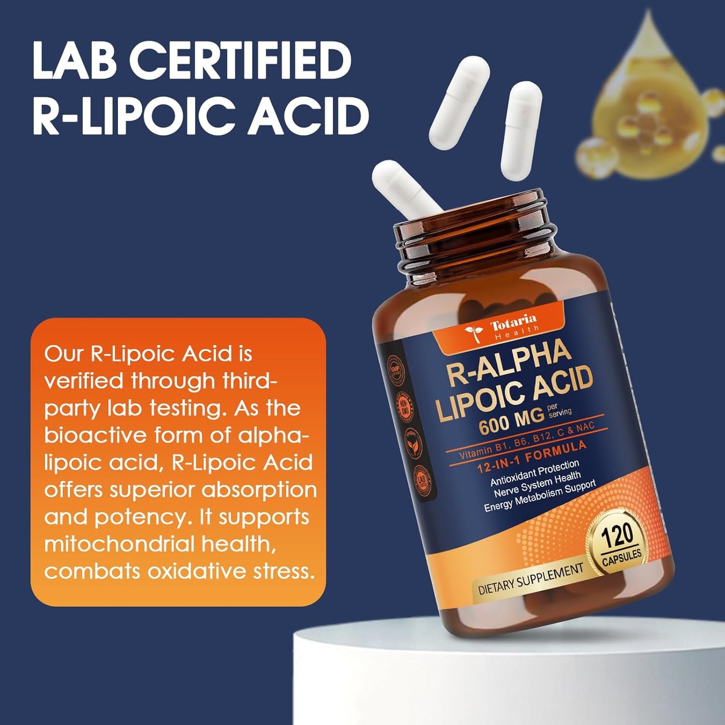 (2 Packs) R Alpha Lipoic Acid 600mg - ALA Supplement Capsules for Neuropathy Support Supplement Antioxidant, Nerve Health, Liver Detox, Metabolism and Cell Energy, Anti-Aging, Non-GMO, Gluten Free