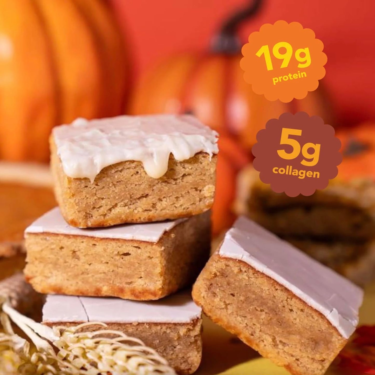 Prime Bites Protein Brownie from Alpha Prime Supplements | High Protein, Collagen Fortified Low Sugar Treat | Delicious Snack | 12 Bars per Box (Glazed Pumpkin Spice)