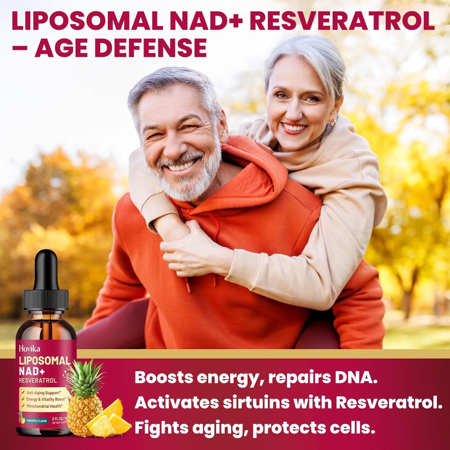 Liposomal NAD Supplement - 1200mg NAD+ Liquid Drops for Women & Men with Resveratrol, Black Pepper Extract - Support Anti-Aging, Brain & Cellular Mitochondrial Health - 2 Fl Oz, Pineapple Flavor
