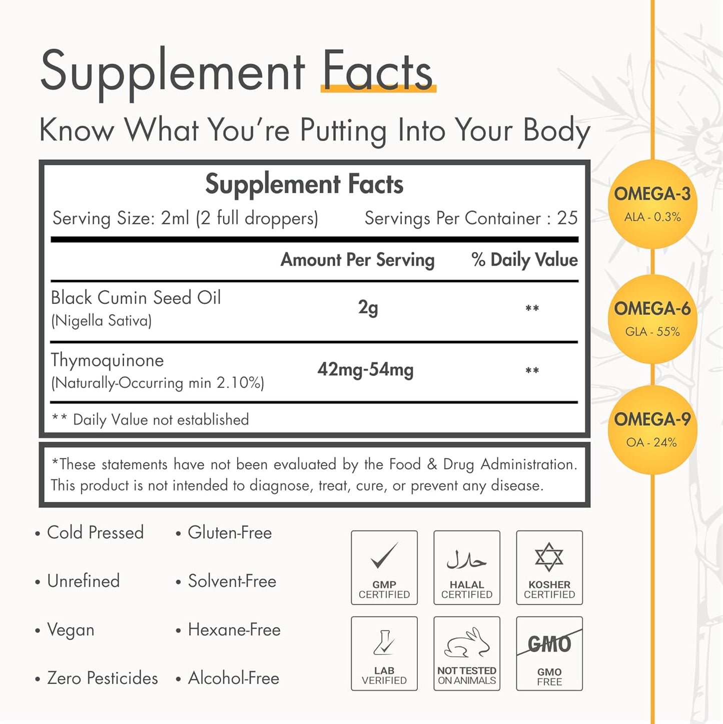 adalin Black Cummin Seed Oil Liquid Drops 1.67 fl oz | Nigella Sativa Seed Oil | High Thymoquinone | Cold Pressed | Glass Bottle | Blackseed | Vegan | Gluten Free